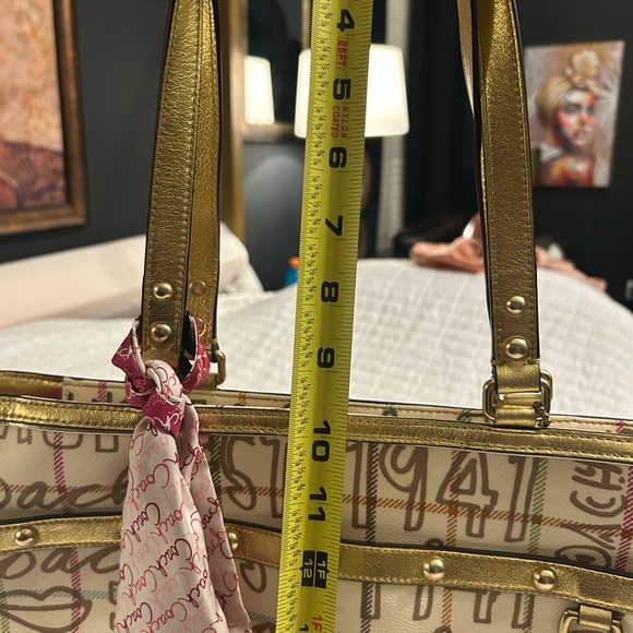 Coach Tattersall Graffiti Tote Gold/Cream Pink Lining Style F13187 Excellent - Picture 14 of 15